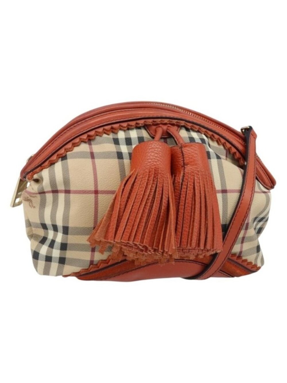 Authentic BURBERRY Nova Check Shoulder Bag PVC Beige Gold